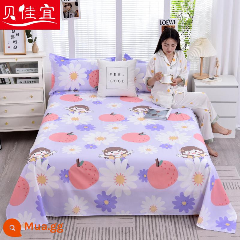 Tấm ga trải giường cotton đã giặt một mảnh mùa đông đôi chải chăn đơn Kang vỏ gối đơn ký túc xá sinh viên giường đơn ba món - cô gái táo