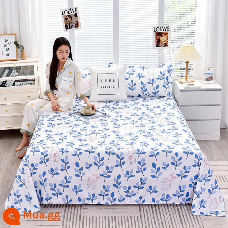 Tấm ga trải giường cotton đã giặt một mảnh mùa đông đôi chải chăn đơn Kang vỏ gối đơn ký túc xá sinh viên giường đơn ba món - chú thỏ xanh