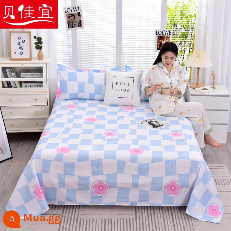 Tấm ga trải giường cotton đã giặt một mảnh mùa đông đôi chải chăn đơn Kang vỏ gối đơn ký túc xá sinh viên giường đơn ba món - hoa màu xanh kẻ sọc hồng