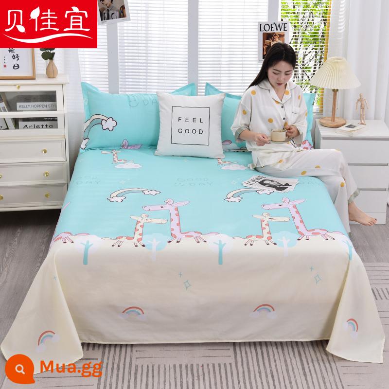 Tấm ga trải giường cotton đã giặt một mảnh mùa đông đôi chải chăn đơn Kang vỏ gối đơn ký túc xá sinh viên giường đơn ba món - Hươu và cầu vồng