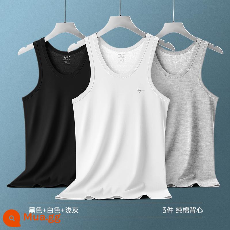 Septwolves Áo Thun Nam Ngắn Tay Nam Quần Lót Cotton Nguyên Chất Quần Lót Nam Bé Trai Cotton Trắng Áo Vest - [3 áo khoác] đen + trắng + xám nhạt