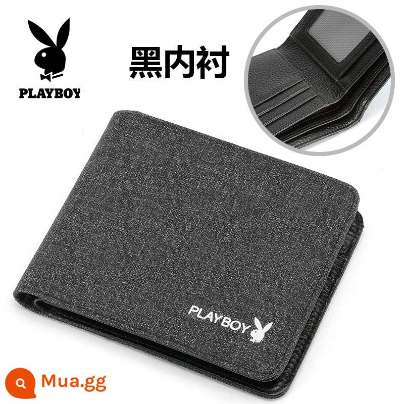 Playboy Chính Thức Flagship Store Chính Hãng Ví Nam Ngắn Mới Vải Bố Đơn Giản Tiền, Ví - Model B màu đen (lớp lót màu đen)