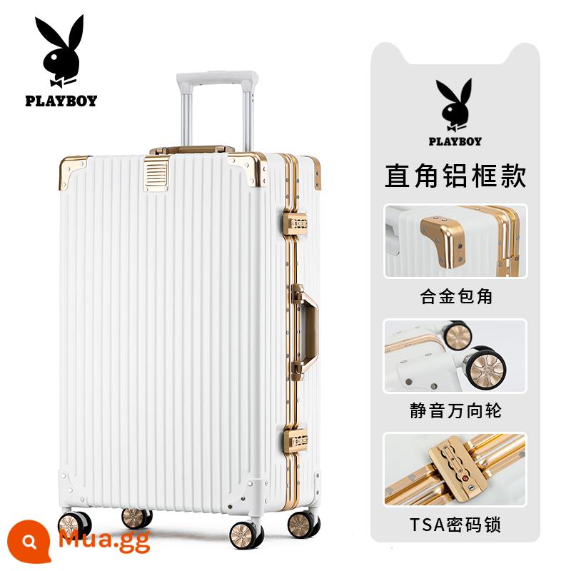 Vali Playboy nữ khung nhôm 24 inch mới trường hợp xe đẩy bánh xe đa năng bền bỉ hộp du lịch hộp du lịch - Trắng [Trang trí vàng hồng]