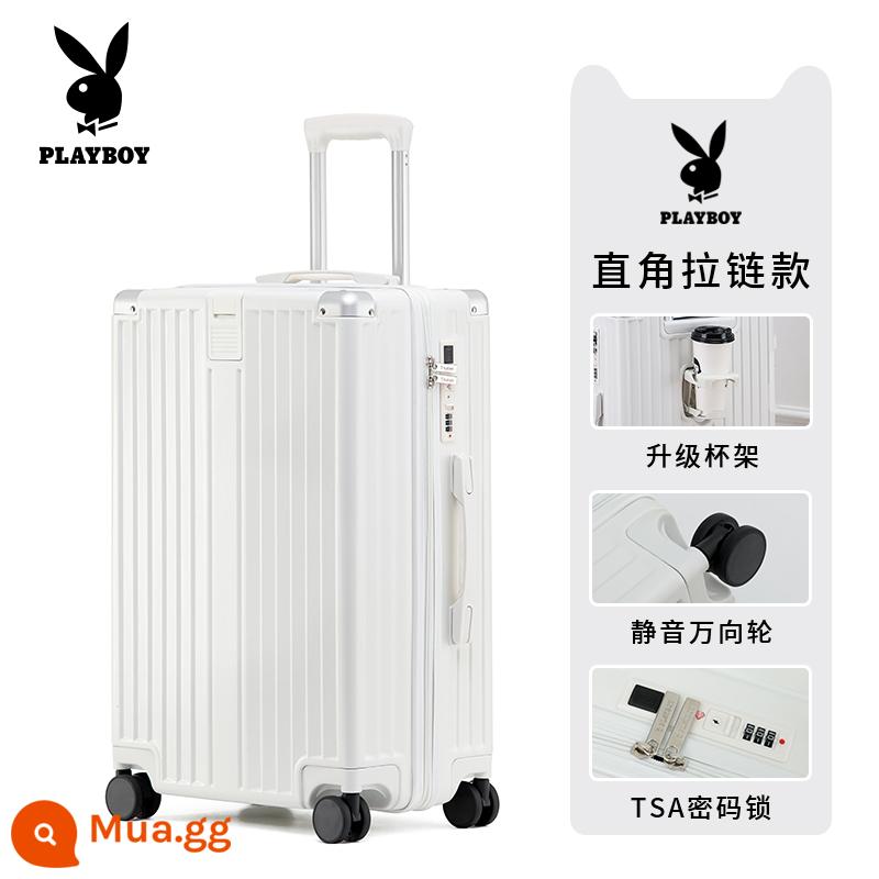 Vali Playboy nữ khung nhôm 24 inch mới trường hợp xe đẩy bánh xe đa năng bền bỉ hộp du lịch hộp du lịch - Dây kéo màu trắng [Mẫu giá đỡ cốc được nâng cấp]