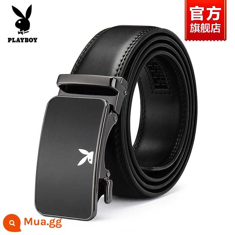 Thắt lưng nam da bò khóa tự động Playboy 2023 thắt lưng nam mới thắt lưng nam phong cách trẻ trung - Đen T8214111 [Bao bì hộp quà tặng]