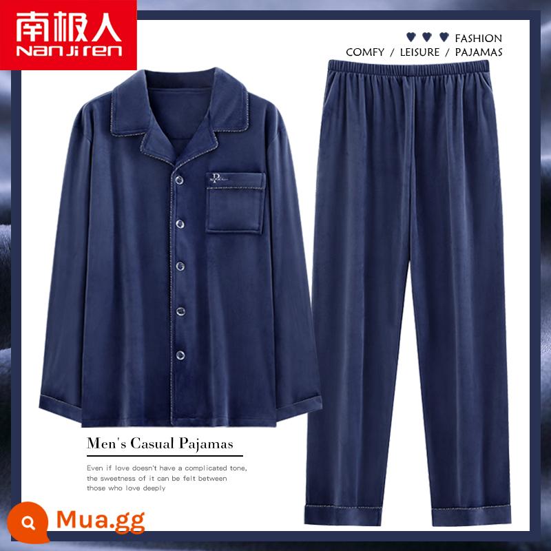 Bộ đồ ngủ nam Nanjiren của mùa xuân và mùa thu mỏng phần lông cừu san hô flannel quần áo mặc nhà mùa thu và mùa đông đảo lông cừu dày cộng với lông cừu - Nam LZ94035