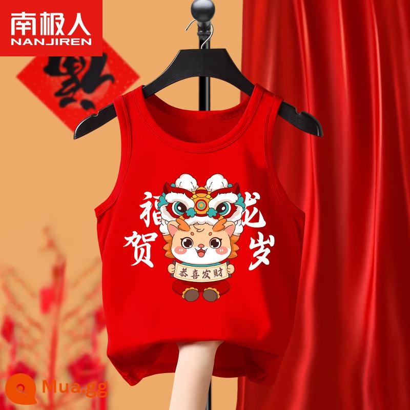 Áo vest đỏ trẻ em nội y mùa thu đông cho bé trai và bé gái Năm mới cotton nguyên chất Năm con rồng Năm con rồng Quần áo năm mới lớn cho trẻ em - [Áo bông đỏ năm mới] Năm mới màu đỏ Fulong