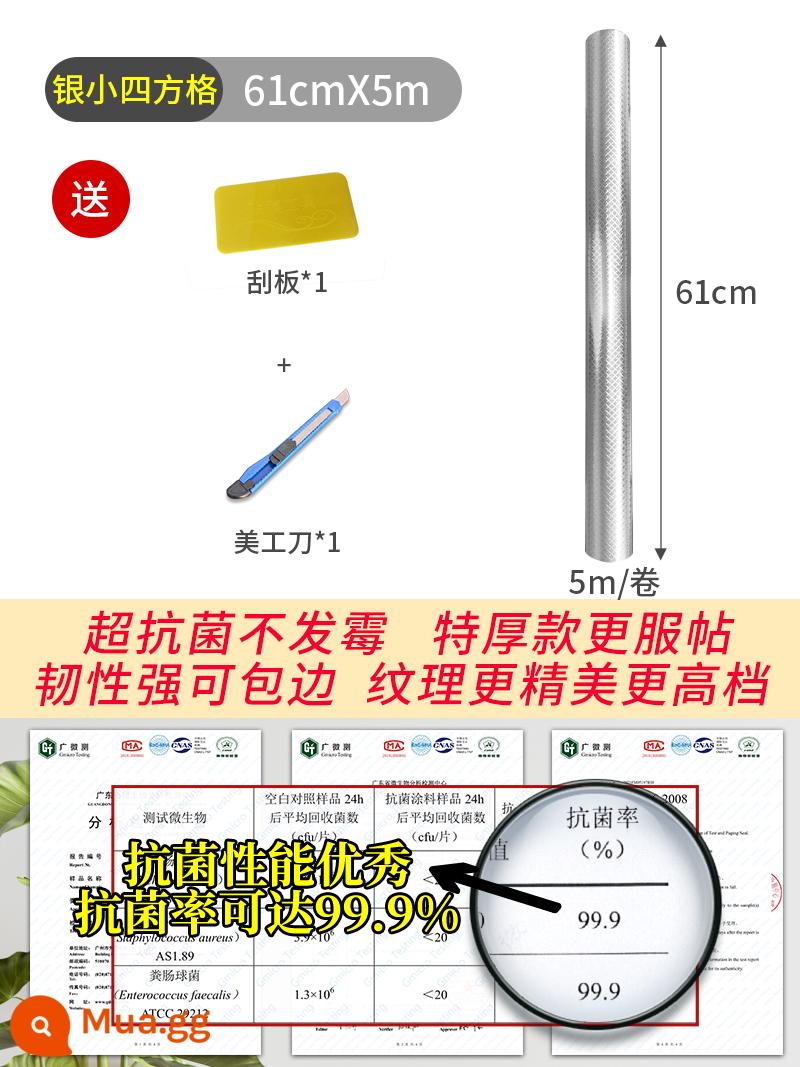 Miếng dán chống dầu nhà bếp, tủ tích hợp chống cháy và chịu nhiệt độ cao, chống nước và chống ẩm, giấy dán tường tự dính, giấy thiếc, giấy nhôm, kem che khuyết điểm xấu xí - [Dày siêu nhẹ và kháng khuẩn] Hình vuông nhỏ màu bạc 60 * 5 mét