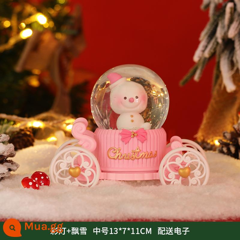 Hộp nhạc Crystal Ball Christmas Crystal Autder Horse Cart Vòng quay Boxing Boxing Hộp quà tặng trẻ em và cô gái swing - Đèn lồng người tuyết và tuyết rơi [hồng vừa]