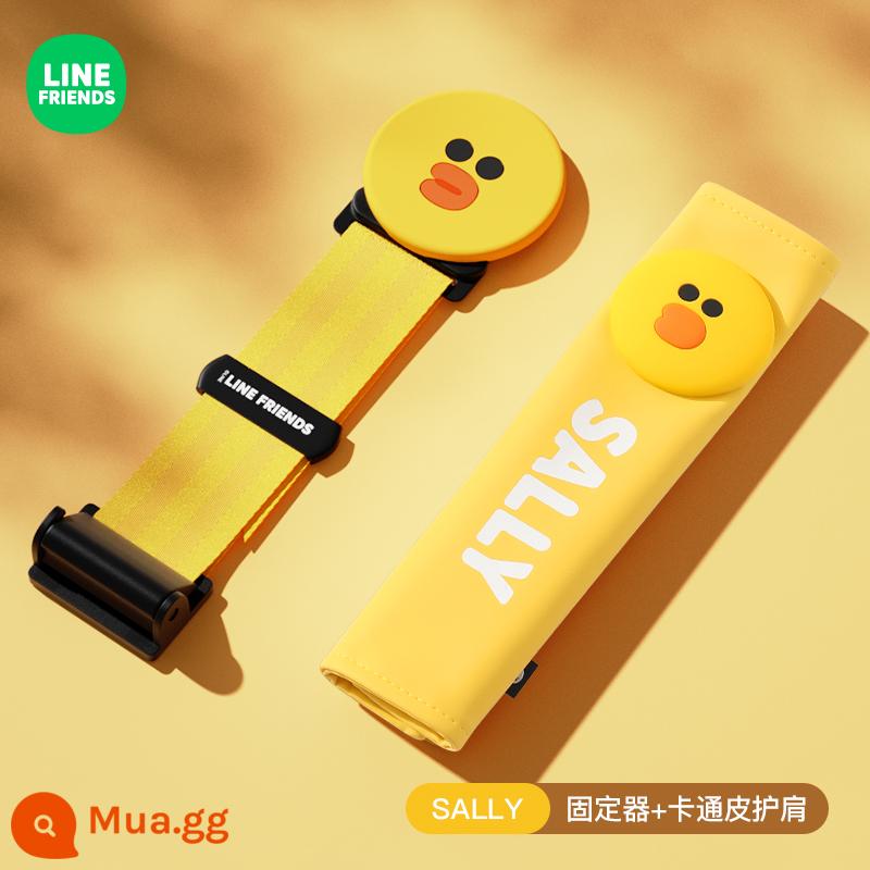 LINE FRIENDS Gấu Brown Dây an toàn xe hơi Vỏ bảo vệ dây an toàn xe hơi dễ thương - Sally [vòng đệm + miếng đệm vai bằng da hoạt hình]