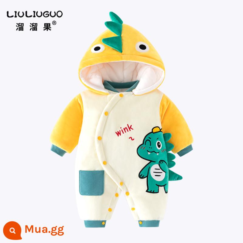 Cô gái bé jumpsuit mùa thu và mùa đông phù hợp với trẻ sơ sinh quần áo mùa đông đi ra ngoài trăng tròn công chúa siêu phong cách phương tây quần áo mùa đông - Khủng long nhung ấm áp dễ thương