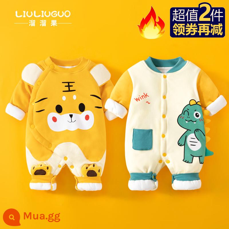 2 món đồ sơ sinh quần áo thu đông jumpsuit bé sơ sinh bộ đồ lót bông cho bé đi chơi từ tháng 3 đến tháng 3 - Bông mỏng (con hổ nhỏ dễ thương + khủng long dễ thương)