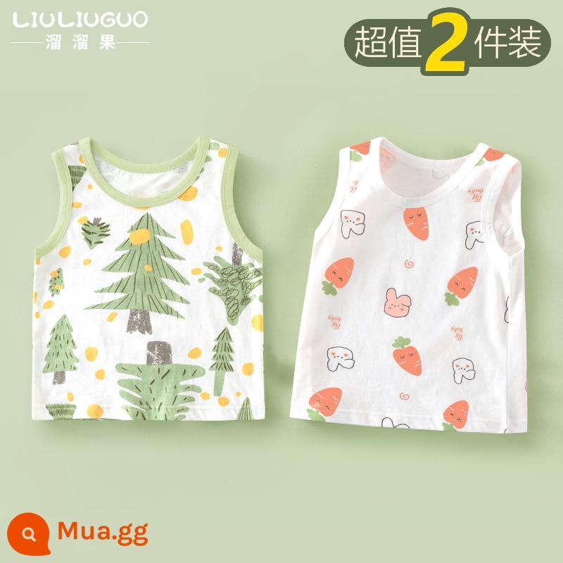 Áo Vest Cho Bé Mùa Hè Mỏng Phần Cotton Áo Vest Trẻ Em Bên Trong Mặc Bé Gái Sling Không Tay Bé Trai Đáy Mùa Hè - Áo vest ngắn tay (Rừng nhỏ + Cà rốt thỏ)