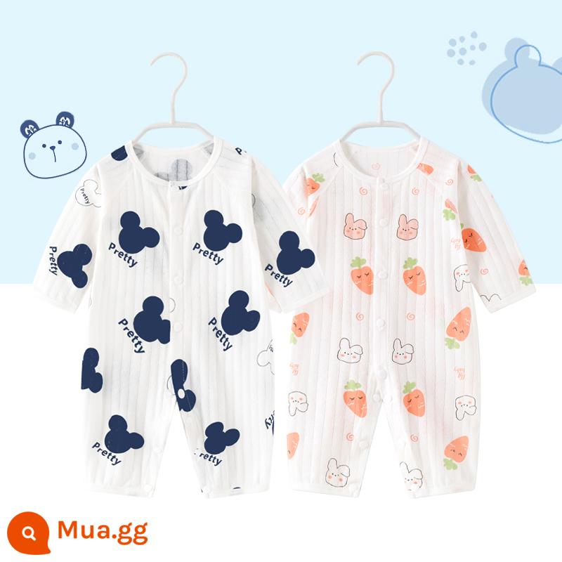 2 bộ quần áo sơ sinh cho bé 0-18 tháng, áo liền quần cotton nguyên chất mùa thu đông, quần áo hậu cung dài tay mùa xuân thu, quần áo mùa thu - Tay áo mỏng dài (chuột hoạt hình + cà rốt thỏ)