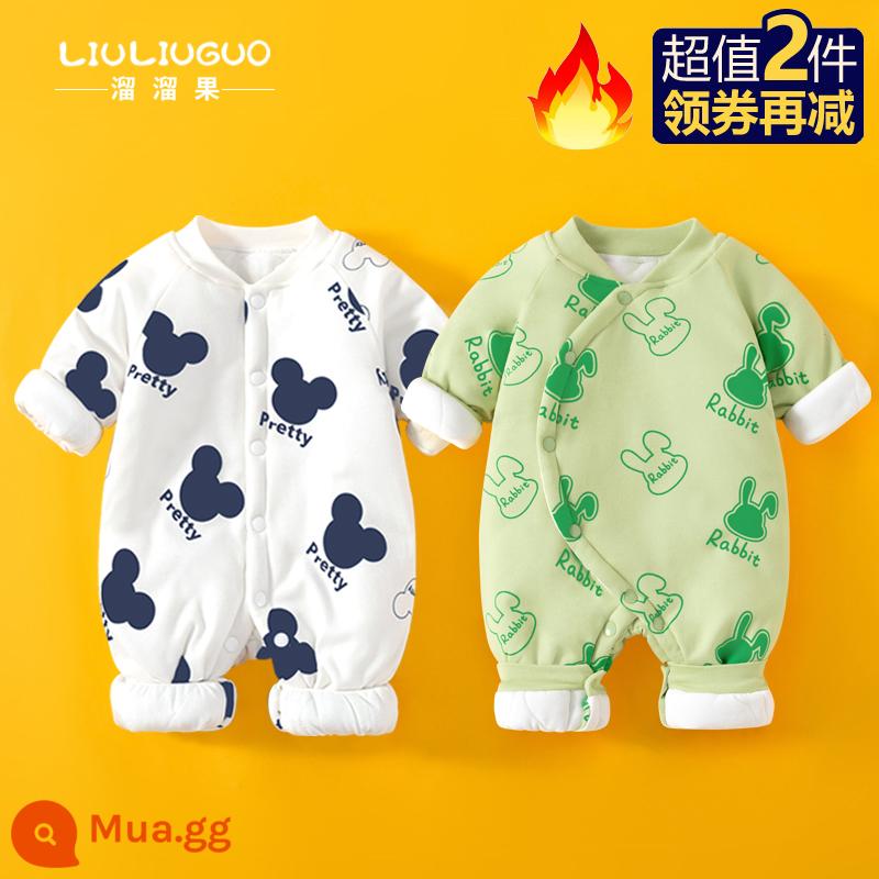 2 món đồ sơ sinh quần áo thu đông jumpsuit bé sơ sinh bộ đồ lót bông cho bé đi chơi từ tháng 3 đến tháng 3 - Bông mỏng (chuột hoạt hình + đầu thỏ xanh)