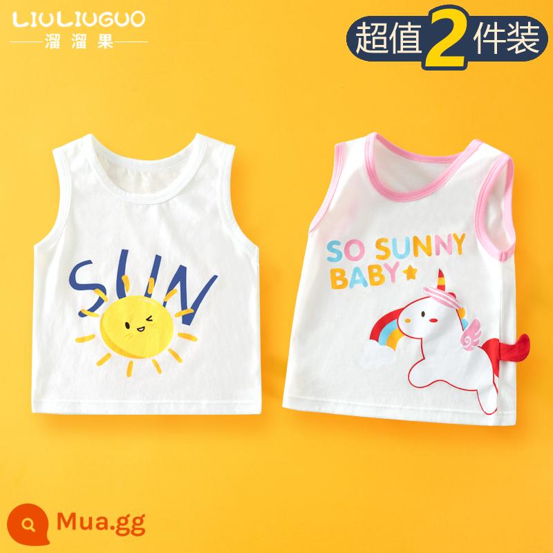 Áo Vest Cho Bé Mùa Hè Mỏng Phần Cotton Áo Vest Trẻ Em Bên Trong Mặc Bé Gái Sling Không Tay Bé Trai Đáy Mùa Hè - Áo vest ngắn tay (mặt trời + kỳ lân)