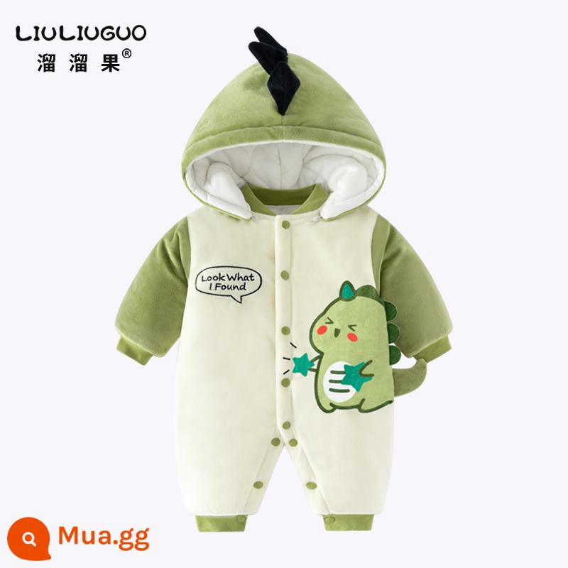 Cô gái bé jumpsuit mùa thu và mùa đông phù hợp với trẻ sơ sinh quần áo mùa đông đi ra ngoài trăng tròn công chúa siêu phong cách phương tây quần áo mùa đông - Khủng long xanh nhung ấm áp