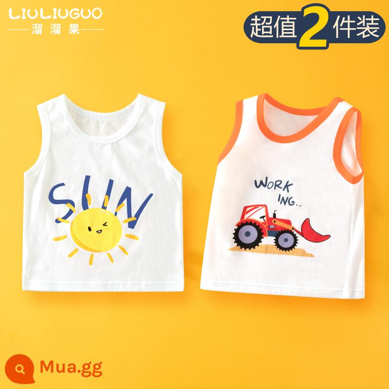 Áo Vest Cho Bé Mùa Hè Mỏng Phần Cotton Áo Vest Trẻ Em Bên Trong Mặc Bé Gái Sling Không Tay Bé Trai Đáy Mùa Hè - Áo vest ngắn tay (mặt trời+xe kỹ thuật)