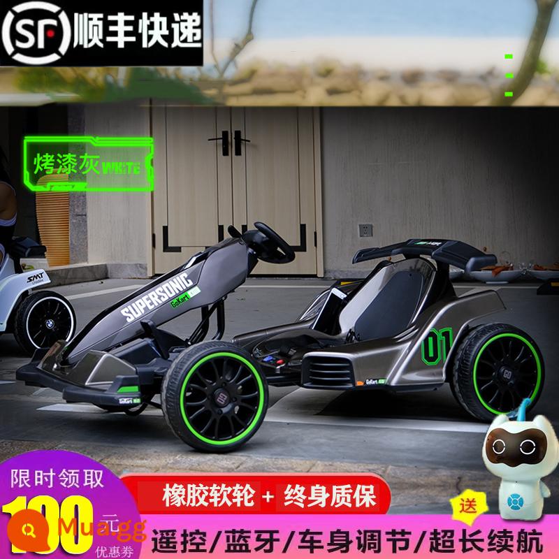 Trẻ em go-kart thương mại điều khiển từ xa nam lưới cảm ứng màu đỏ xe điện bốn bánh trôi đồ chơi trẻ em có thể ngồi người lớn - 009 Mặt trên sơn màu xám có/điều khiển từ xa/Bluetooth/