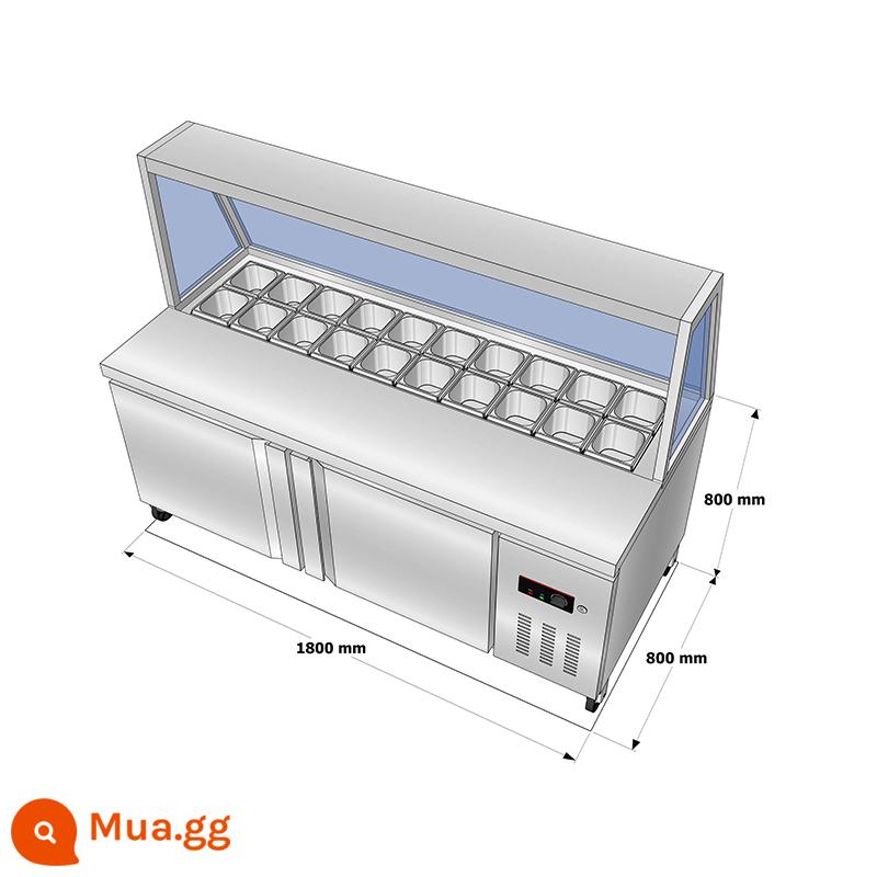 Bàn sa lát có rãnh bàn làm việc tươi mát tủ trưng bày câu cá trái cây món ăn cay thương mại món ăn nóng lạnh món ăn phụ tủ lạnh - Bàn salad 1,8m mặt kính (có 12 đĩa 1/6)