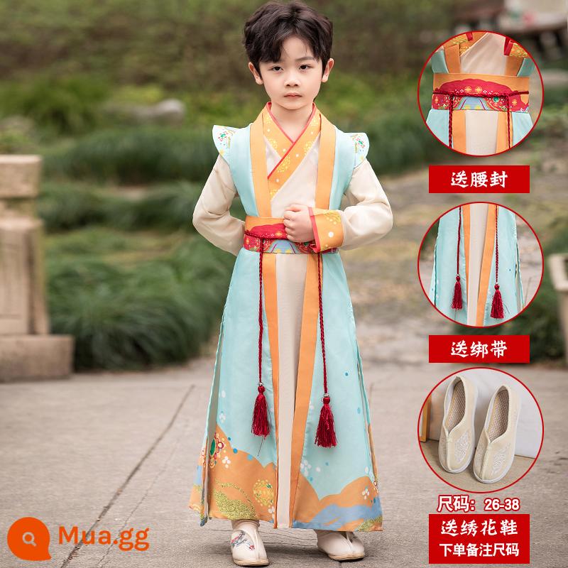 Hanfu Bé Trai Phong Cách Mùa Xuân 2023 New Girls Super Fairy Tang Suit Bé Trai Trẻ Em Học Sinh Trung Quốc Cổ Đại Quần Áo Trang Phục Xuân Thu - Ranhua - Mẫu nam (không dây + thắt lưng) + giày (vui lòng ghi chú size khi đặt hàng)