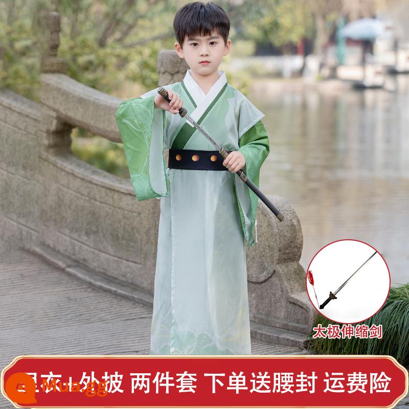 Hanfu Boys and Girls Summer 2023 New Men and Children Quần áo truyền thống Trung Quốc cổ đại của Trung Quốc Tang Suit Trang phục biểu diễn của phụ nữ Phong cách mùa hè - Phong cách Yinshi-men (áo trong + vỏ ngoài) + thắt lưng + kiếm Thái Cực Quyền