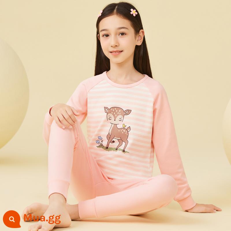 Catman Bé Gái Quần Áo Mùa Thu Quần Vệ Sinh Trẻ Em Lớn Bé Gái Cotton Bộ Đồ Lót Trẻ Em Thanh Thiếu Niên Cotton Nguyên Chất Bộ Đồ Ngủ Áo Len Cotton - M38063 - Cổ tròn