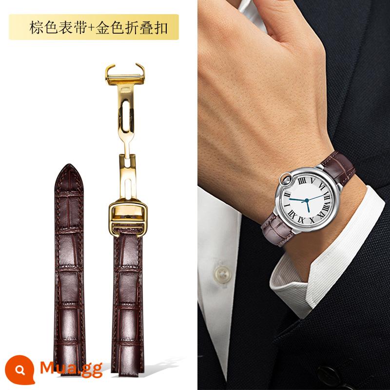 Dây đeo Langdong phù hợp với Cartier Dây đeo bóng màu xanh da bò Cartier Dây đeo màu hồng da bò thật - Dây đeo màu nâu + khóa gấp vàng