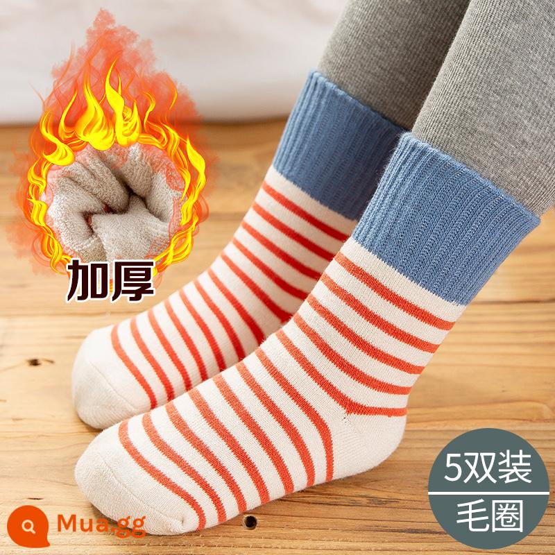 Vớ của các cô gái mùa thu và mùa đông cotton cotton mid -tube trẻ em với vòng tròn ấm làm tóc dày vào mùa đông cô gái dễ thương cho bé - Terry dots-5 đôi (terry dày)