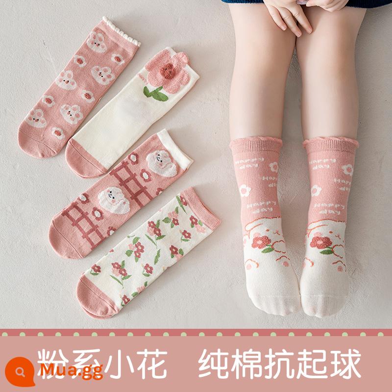 Vớ của các cô gái mùa thu và mùa đông cotton cotton mid -tube trẻ em với vòng tròn ấm làm tóc dày vào mùa đông cô gái dễ thương cho bé - Hoa hồng-5 đôi (tất cotton thu đông)