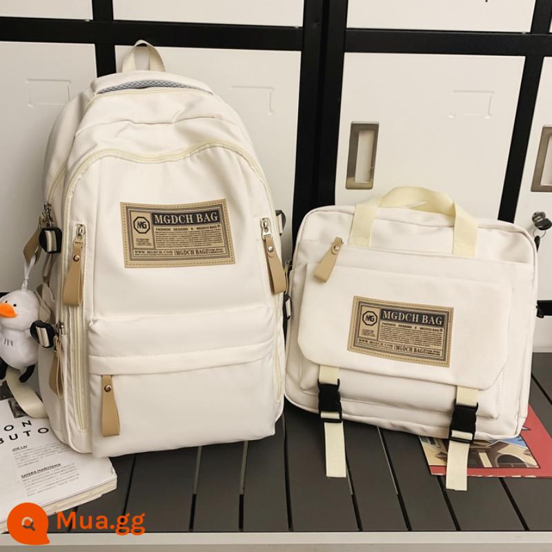 Schoolbag nữ sinh viên đại học công suất lớn nam sinh trung học cơ sở học sinh trung học cơ sở nữ sinh ba lô ba lô ba lô 2023 phong cách mới - Ba lô lớn màu trắng nhạt + túi dạy kèm màu trắng nhạt (mặt dây chuyền con vịt)