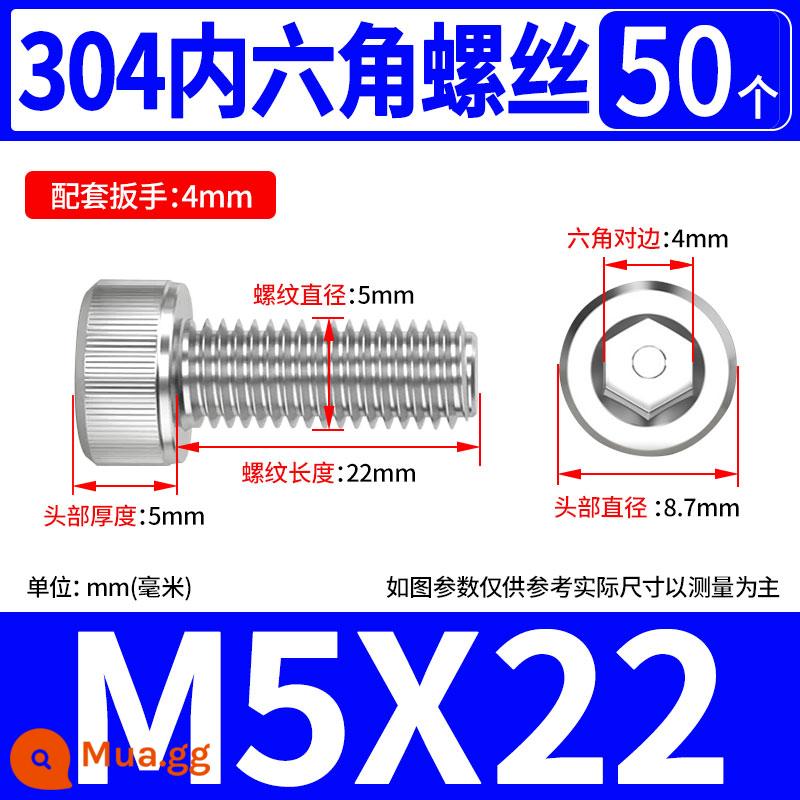 Vít lục giác bên trong bằng thép không gỉ 304 hình trụ đầu cốc đầu vít M1.6 M2M3M4M5M6M8M10M12 - M5*22(50 cái)