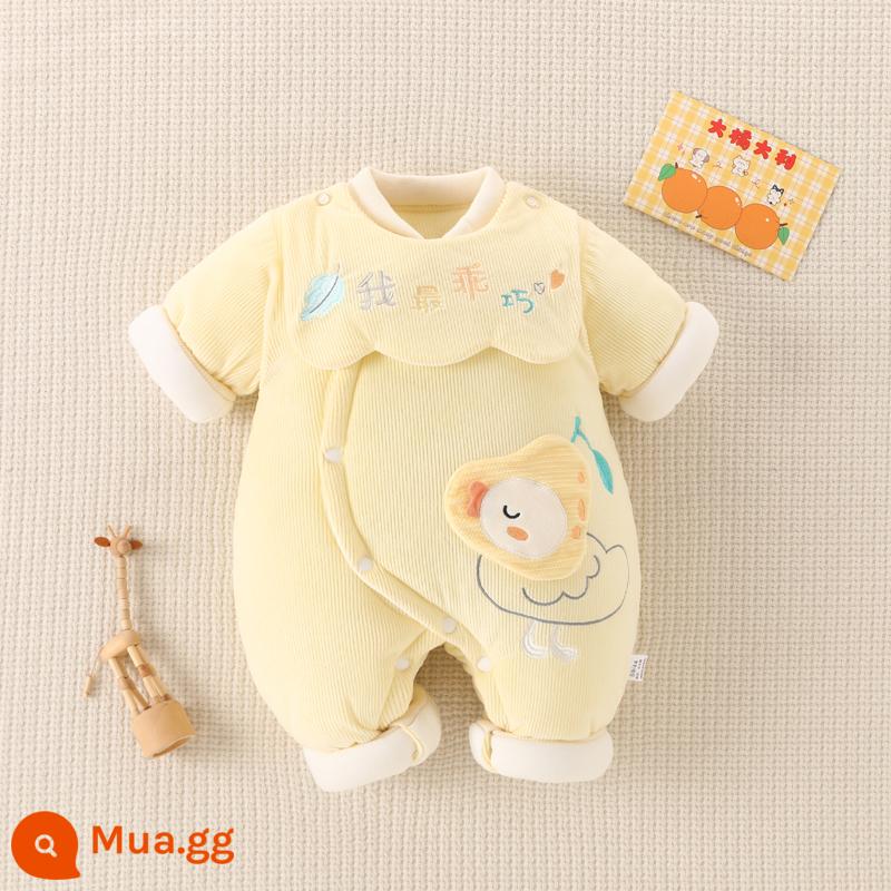 Áo liền quần sơ sinh dày ấm phù hợp với mùa thu đông nam nữ cotton cho bé quần áo liền quần cho bé chần bông ra quần áo - Vịt con lê vàng