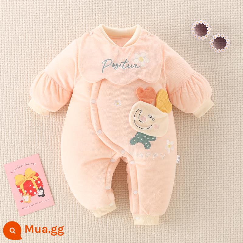 Áo liền quần sơ sinh dày ấm phù hợp với mùa thu đông nam nữ cotton cho bé quần áo liền quần cho bé chần bông ra quần áo - hoa như màu hồng