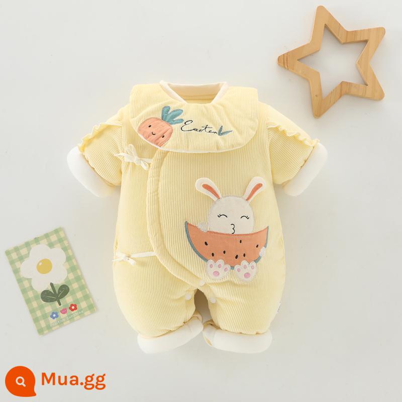 Áo liền quần sơ sinh dày ấm phù hợp với mùa thu đông nam nữ cotton cho bé quần áo liền quần cho bé chần bông ra quần áo - thỏ dưa hấu màu vàng