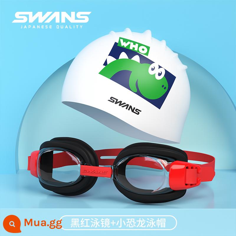 Kính bơi trẻ em nhập khẩu SWANS Nhật Bản chống nước và chống sương mù kính bơi độ nét cao cho bé trai và bé gái SEG1 - sw29 đen đỏ + khủng long nhỏ