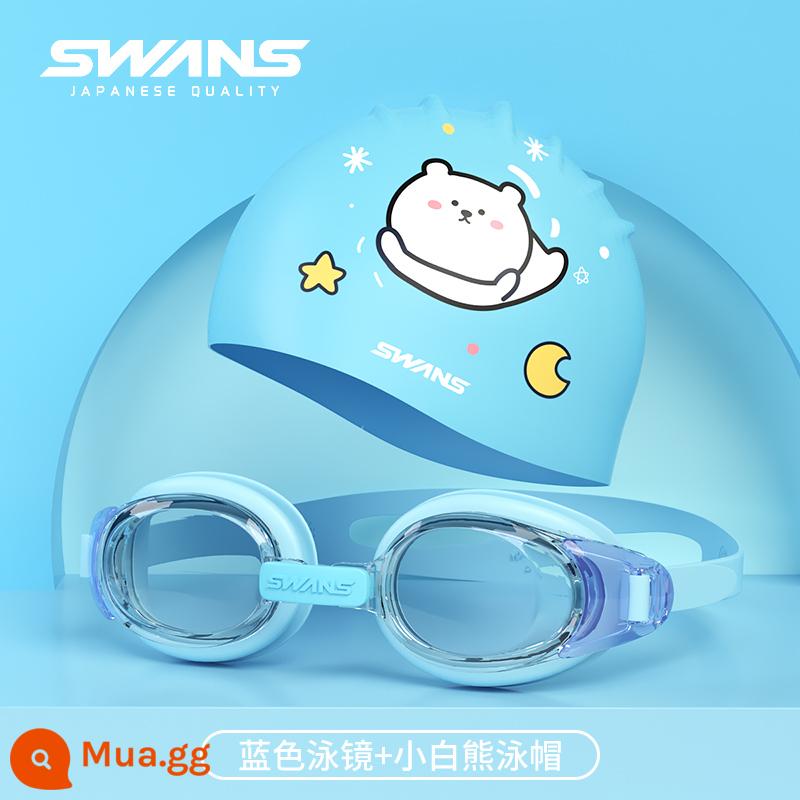 Kính bơi trẻ em nhập khẩu SWANS Nhật Bản chống nước và chống sương mù kính bơi độ nét cao cho bé trai và bé gái SEG1 - seg xanh + gấu trắng nhỏ