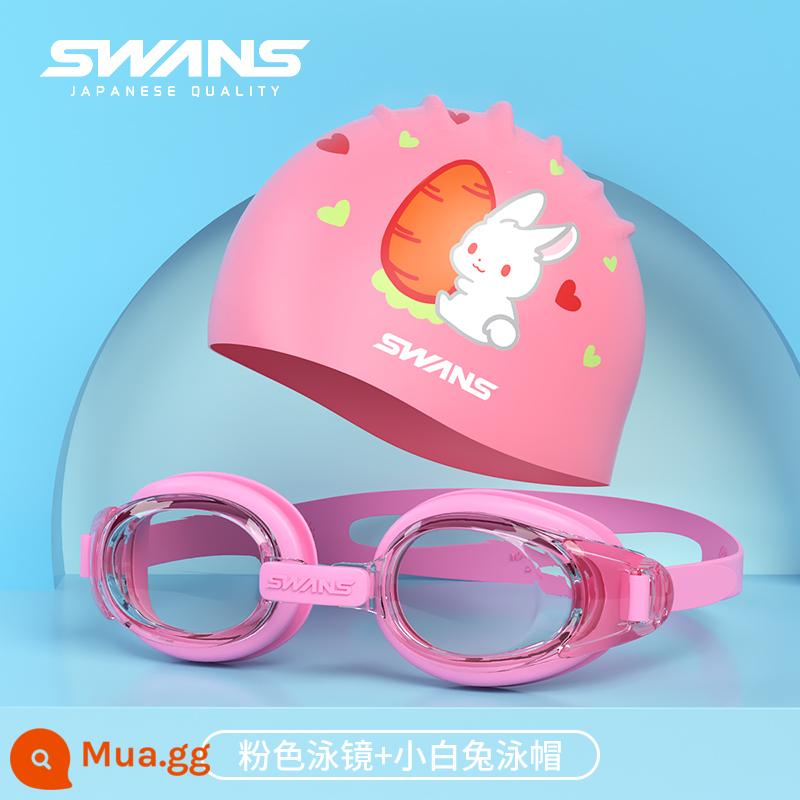 Kính bơi trẻ em nhập khẩu SWANS Nhật Bản chống nước và chống sương mù kính bơi độ nét cao cho bé trai và bé gái SEG1 - seg hồng + thỏ trắng nhỏ