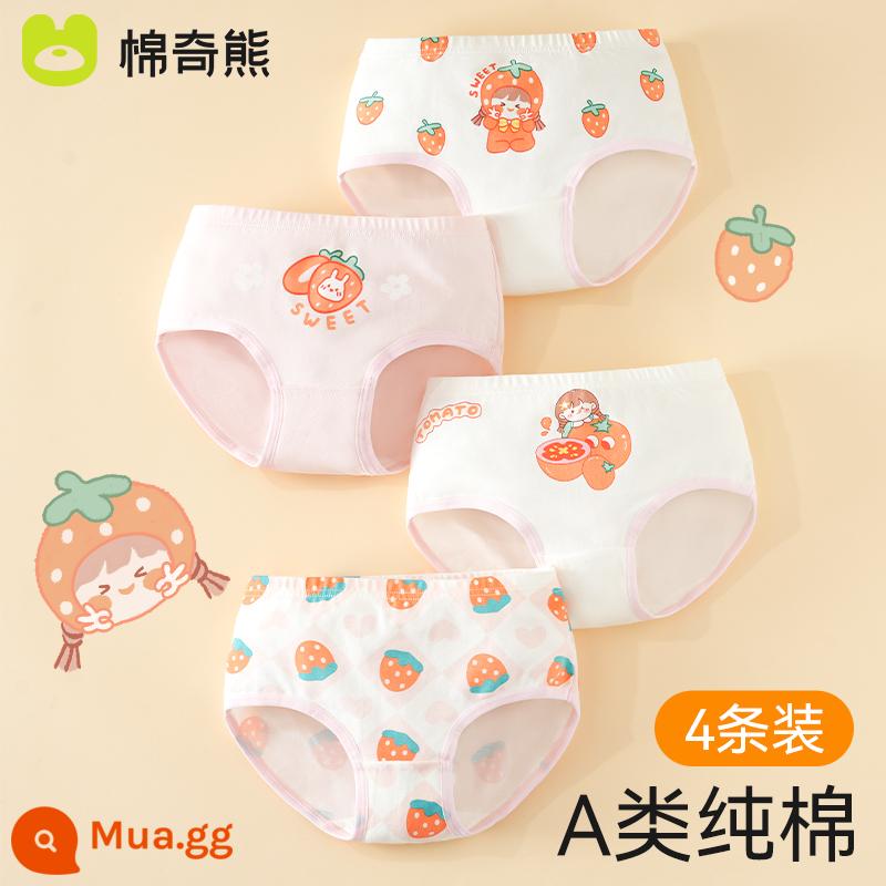 Quần lót bé gái cotton nguyên chất Quần đùi boxer trẻ em cotton chải kỹ Quần tam giác an toàn cho bé không bóp mông 100% cotton - Dâu Niannian-4 gói [Tam giác] Không véo mông