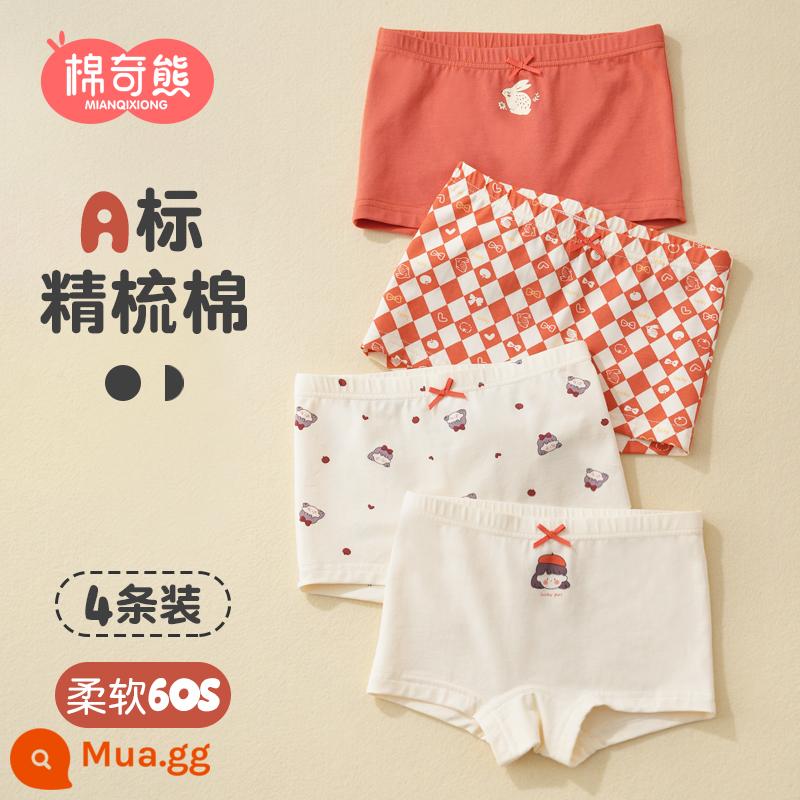 Quần lót trẻ em bé gái cotton quần tam giác bé gái cotton 100% boxer trẻ em lớn không kẹp PP quần an toàn - Góc phẳng màu đỏ show girl-4 gói