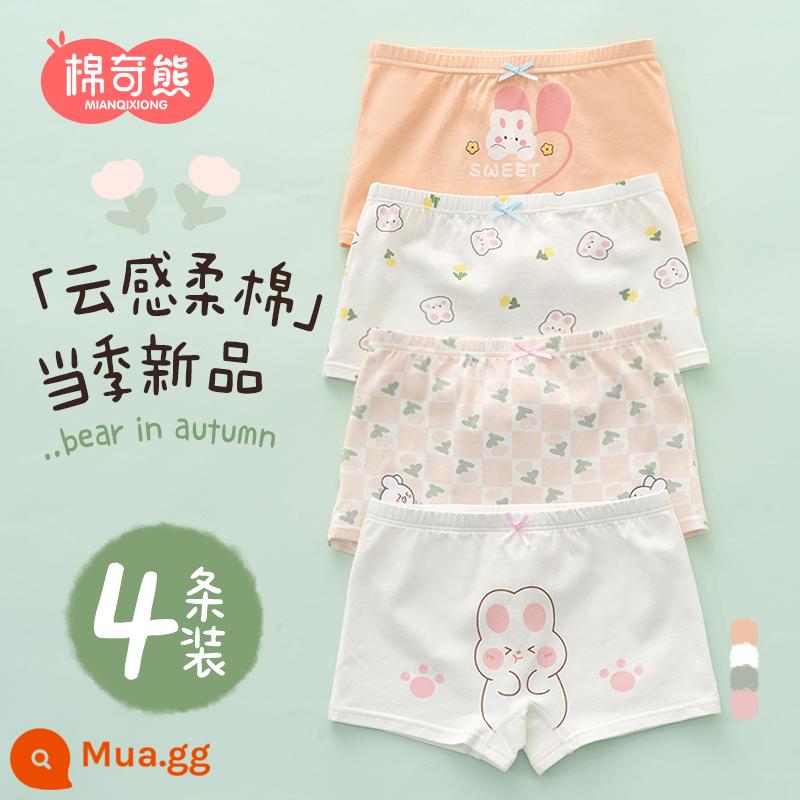 Quần lót bé gái cotton nguyên chất trẻ em quần đùi bé gái cotton 100% không bóp mông quần đùi trẻ em - Gói 4 chú thỏ dễ thương hạnh phúc