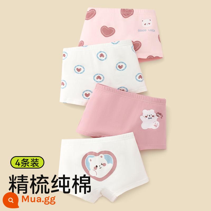 Quần lót bé gái cotton nguyên chất boxer quần boxer trẻ em cotton mùa hè quần đùi bé gái không véo mông quần an toàn bé gái - Gấu Khỏe Mạnh (4 Gói) Thoáng Khí Và Thân Thiện Với Làn Da