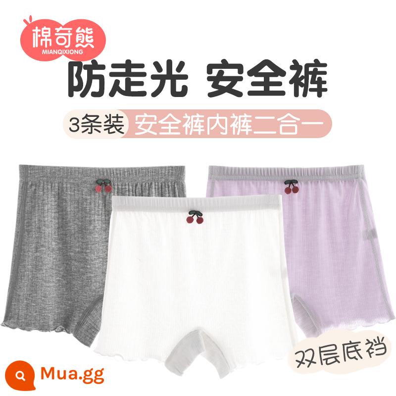 Quần an toàn cho bé gái chống ánh sáng mùa hè phần mỏng quần boxer trẻ em bên trong bé quần bé gái an toàn trẻ em trung và lớn - Cherry White + Grey + Purple - 3 gói Đáy quần 2 lớp không xương