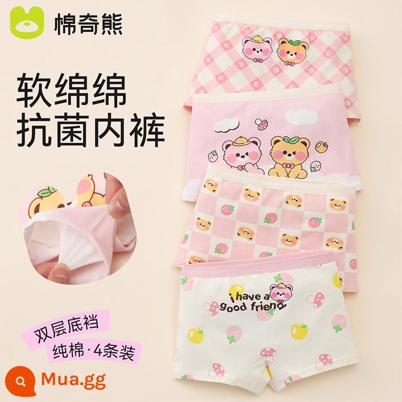 Quần lót bé gái, quần đùi cotton trẻ em, quần lót boxer 100% cotton cho bé, bé gái vừa và lớn, quần short không pp - Gói Cloud Bear-4 (Góc phẳng) [Cảm giác mây mềm mại]