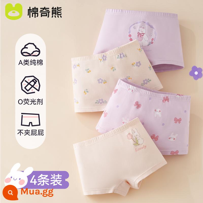 Quần lót bé gái, quần đùi cotton trẻ em, quần lót boxer 100% cotton cho bé, bé gái vừa và lớn, quần short không pp - Gói Sữa Khoai Môn Thỏ-4 (Góc phẳng) [Bông Nguyên Chất Loại A]