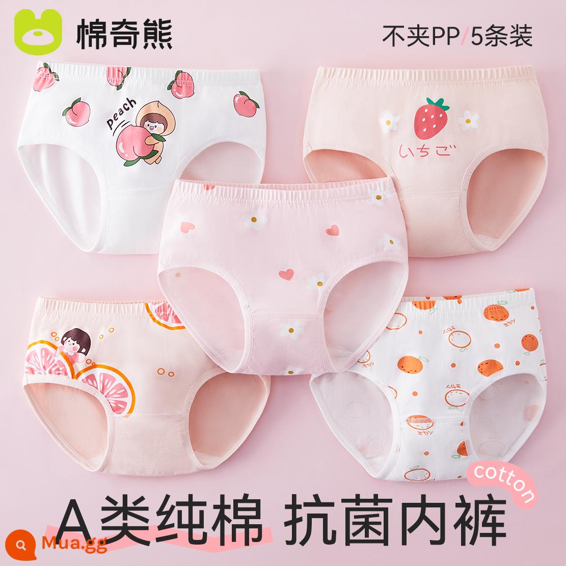 Quần lót trẻ em bé gái cotton nguyên chất Quần lót boxer quần đùi trẻ em vừa và lớn Bé gái 100% cotton không véo mông - Peach Girl-Năm gói bông nguyên chất kháng khuẩn loại A