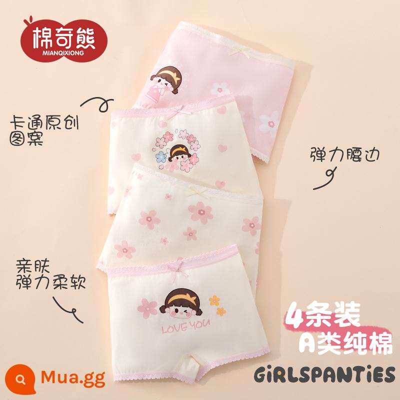 Quần lót bé gái cotton nguyên chất boxer quần boxer trẻ em cotton mùa hè quần đùi bé gái không véo mông quần an toàn bé gái - Love Princess (4 gói) thoáng khí và thân thiện với làn da