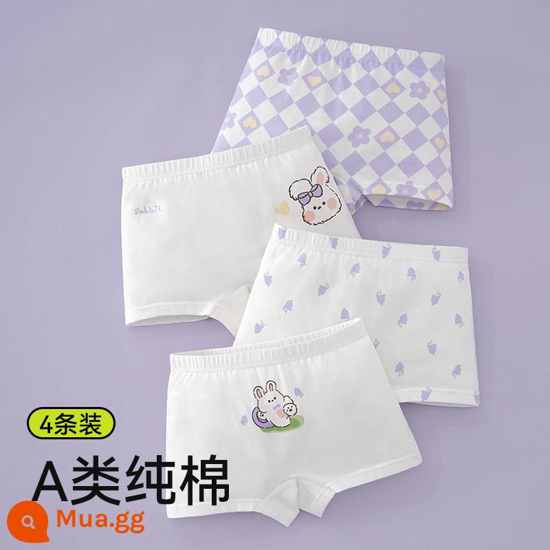 Quần lót bé gái, quần đùi cotton trẻ em, quần lót boxer 100% cotton cho bé, bé gái vừa và lớn, quần short không pp - Gói Grass Bunny-4 (Góc phẳng) [Bông nguyên chất loại A]