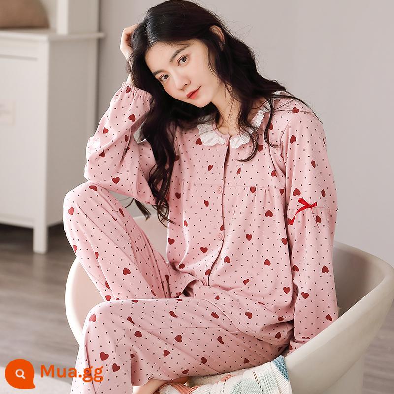 Bộ đồ ngủ Fenteng hợp thời trang mới dành cho nữ mùa xuân và mùa thu cotton nguyên chất áo cardigan nữ dài tay giản dị có thể mặc bên ngoài Bộ cotton phục vụ tại nhà - N8208