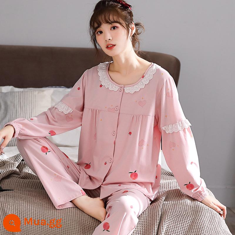 Bộ đồ ngủ Fenteng hợp thời trang mới dành cho nữ mùa xuân và mùa thu cotton nguyên chất áo cardigan nữ dài tay giản dị có thể mặc bên ngoài Bộ cotton phục vụ tại nhà - N8248